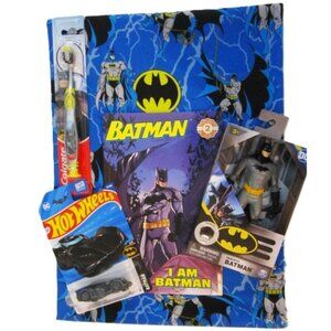 Batman Gift Set 6" Action Figure, Hot Wheel Car, Tooth Brush, Book, Bag NEW